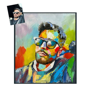 Original Art fait à la main moderne <span class=keywords><strong>homme</strong></span> Figure Portrait haute qualité lunettes de soleil taille personnalisée peinture à l'huile maison décoration murale - Product Image 1