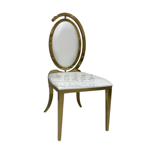 Sillas de Banquete Ovaladas <span class=keywords><strong>para</strong></span> Eventos de Hotel, Precio de Fábrica al por Mayor, Sillas de Comedor de Acero Inoxidable Dorado con Respaldo de PU <span class=keywords><strong>para</strong></span> Bodas - Product Image 1