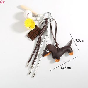 Porte-clés QQ en cuir représentant un teckel, avec cordon tressé et pendentif dessin animé de chien, idéal pour sacs à main - Product Image 1