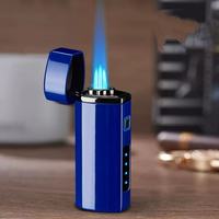 Briquet torche triple flamme coupe-vent avec indicateur de batterie, rechargeable au butane, perforateur de cigares, cadeaux d'affaires, minimaliste