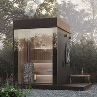 Sauna Kontainer Luar Ruangan untuk 4-6 Orang dari Kayu Cedar Merah dengan Shower Desain Kustom