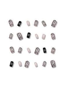 Ensemble de <span class=keywords><strong>faux</strong></span> ongles en ABS <span class=keywords><strong>noir</strong></span> imprimé léopard, 24 pièces, design carré, décoration française brillante pour les doigts, ongles amovibles à presser de style salon - Product Image 5