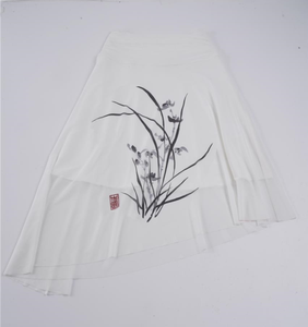 Jupe longue en tulle Élégance Orientale, imprimé floral rétro / couleur unie disponible, pour femme, décontractée, usage quotidien, avec bas en maille - Product Image 2