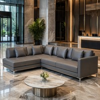 Ensemble de canapés modulaires en forme de L en cuir PU avec pieds en acier électroplaqué pour hall d'hôtel, salon d'aéroport, bureaux et zones de réception