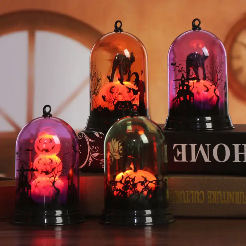 Halloween Kürbis Laterne Szene, kleine Lampen schirm Hexe schwarze Katze kleine Szene Dekoration Home Tisch dekoration/