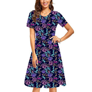 2025เดรสสไตล์โบฮีเมียนสำหรับ<span class=keywords><strong>ผู้หญิง</strong></span>ใหม่ชุดเดรสผู้หญิงพิมพ์ลายดอกไม้คอหลวมลำลองแขนสั้นโครเชต์เทคนิคใหม่หวาน - Product Image 4