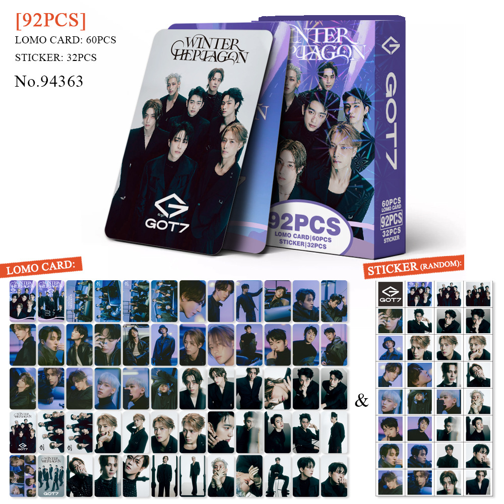 KPOP 92Pcs/Box GOT7 WINTER HEPTAGON Album Lomo Cards Stickers Mark