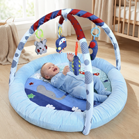 Tapis d'éveil bleu Aventure pour bébé avec rebord en peluche, centre d'activités 5-en-1, thème baleine et voiture, tapis rembourré pour le temps sur le ventre