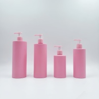 Bouteille en plastique PET cylindrique rose avec revêtement doux au toucher, 200 ml, 250 ml, 300 ml, 400 ml, 500 ml, vide, pour cosmétiques, lotion, shampoing