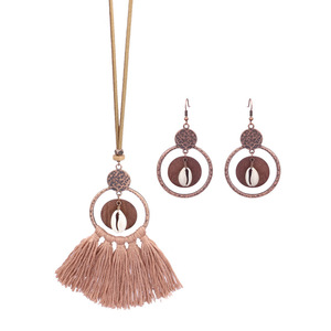 Ensemble collier et boucles d'oreilles en alliage Bohemia, design géométrique, plaqué bronze antique, bijoux pour femmes, ensemble tendance - Product Image 5