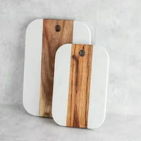 Ensemble de 2 plateaux à charcuterie en marbre et bois, plateau de service à fromage en bois d'acacia avec trou de suspension pour restaurant