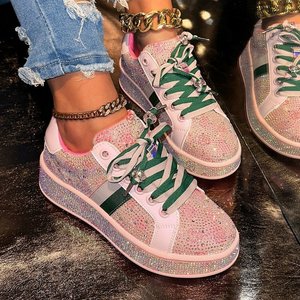2026 Spring New Full Rhinestone Platform Sneakers Women Color‑Block Embroidered Plus Size Casual Sports Shoes - Product Image 2
