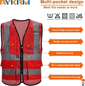 Gilet <span class=keywords><strong>de</strong></span> sécurité réfléchissant haute visibilité en maille avec fermeture éclair et poches fonctionnelles pour les superviseurs <span class=keywords><strong>de</strong></span> <span class=keywords><strong>travaux</strong></span> <span class=keywords><strong>de</strong></span> terrassement et <span class=keywords><strong>de</strong></span> construction - Product Image 5