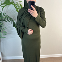 Robe intérieure moulante en coton et élasthanne pour l'Aïd Ramadan, Abaya pour femmes musulmanes, col rond, manches longues, robes extensibles pour femmes