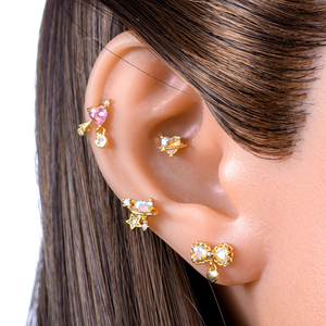 HENGSEN oreja de acero inoxidable hélice <span class=keywords><strong>tragus</strong></span> cartílago piercing joyería amor corazón bowknot cubic zirconia tornillo trasero pendientes - Product Image 5