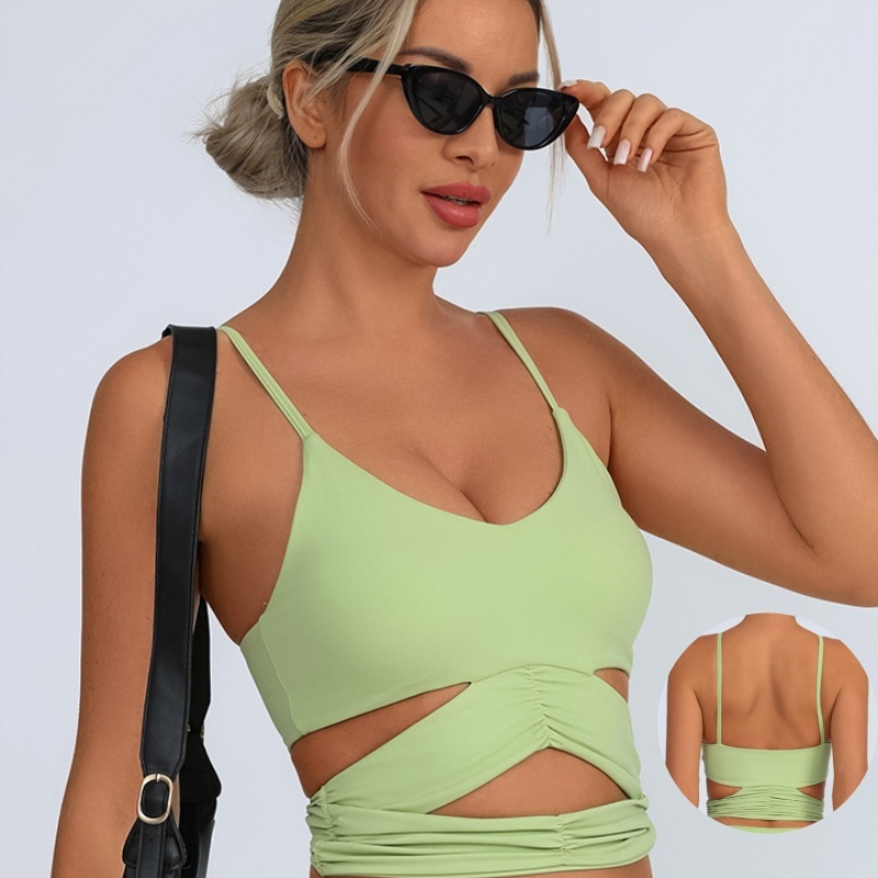 Aoyema Women Custom Sports Wear Quick-Drying Cross Strap Yoga Underwear With Exposed Back Sexy Training Running Fitness Bra