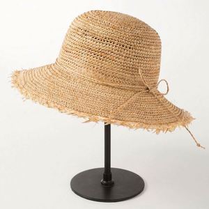 New Summer Fisherman Hat Crochet Raffia Grass <b>Small</b> Rough Straw Beach Hat with Bow String - Product Image 1