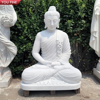 Statue extérieure en marbre de Bouddha grandeur nature blanc en pierre naturelle à vendre