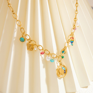 Collar de cadena de oro con dijes de animales y colgantes coloridos para mujer, joyería de moda. - Product Image 3