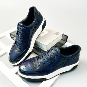 Chaussures de sport pour hommes en cuir véritable, bout rond, lacets, noires, toutes saisons, respirantes, semelle extérieure en caoutchouc, semelle intermédiaire en EVA - Product Image 2