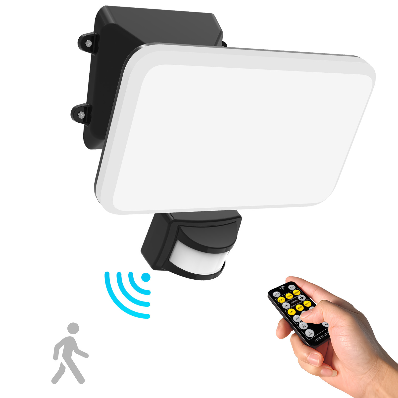 Remote Control Motion Sensor LED Flood Light Adjustable CCT Dimmable IP65 Waterproof Outdoor Security Light PIR Detection 2-Year