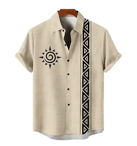 เสื้อเชิ้ตทักซิโด้ลายทางสไตล์เรโทรลำลองสำหรับผู้ชายฤดูร้อน ยุโรป สหรัฐอเมริกา พิมพ์ลายดิจิทัล 3 มิติ เป็นมิตรกับสิ่งแวดล้อม ปกเสื้อแบบปกเชิ้ต แขนสั้น - Product Image 1