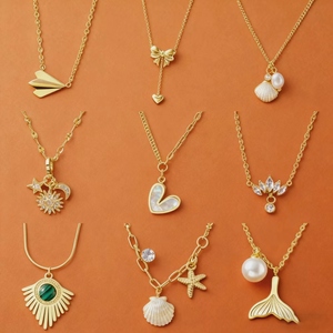 MWイタリア18ゴールドPVD真空プレートジュエリー防水ハートターコイズ飛行機テールビンテージパーティーステンレススチールネックレスユニセックス - Product Image 1