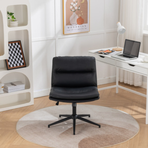Chaise de <span class=keywords><strong>bureau</strong></span> pivotante moderne Bizerte en PU, réglable, avec dossier croisé, assise <span class=keywords><strong>large</strong></span>, pour <span class=keywords><strong>bureau</strong></span> à domicile et salon, chaise de coiffeuse, noire - Product Image 4