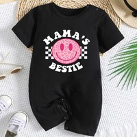 Romper Bayi Unisex Ramah Lingkungan, Bahan Katun, Warna Polos, Pola Dapat Disesuaikan, Bernapas, Lengan Pendek, Kancing Tekan