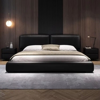 Lit minimaliste Big Black Bull, style italien, en cuir, pour chambre principale, avec revêtement doux, lit de mariage, haut de gamme, élégant et moderne