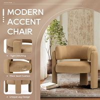 Fauteuils d'appoint modernes en velours, lot de 2, fauteuils baril avec accoudoirs latéraux, 3 pieds, rembourrés en éponge, pour salon, chambre, lecture, kaki