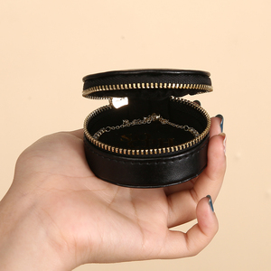 Custom Logo PU <b>Leather</b> Velvet Jewelry Box Organizer Portable Travel Case for Necklaces Earrings Rings with Zipper - Product Image 4