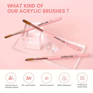 Lot de 3 pinceaux à liner pour ongles en acrylique, tailles 8, 10, 14, manche en plastique rose, poils Kolinsky, pour la peinture française, usage professionnel - Product Image 6