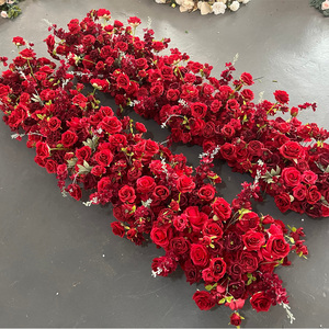 M-FR021Wholesale luxury <b>wedding</b> flower <b>aisle</b> <b>runner</b> 2 m rose flower fabric <b>runner</b> long artificial flower <b>runner</b> for table decor - Product Image 6