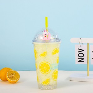 450ml Tropical Fresh Fruit Pattern <b>Plastic</b> Tumbler Double Wall Design with <b>Straw</b> Silver Glitter Dome Lid Cute Mini Rabbit - Product Image 2