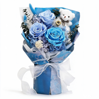 Bouquet de roses bleues préservées avec ours en peluche, fleurs séchées éternelles, vente en gros, Saint-Valentin, anniversaire, décoration de la maison, cadeau