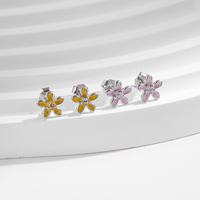 Anting-Anting Perak 925 Sterling Model Bunga Enamel Manis dan Cantik dengan Zirkon untuk Wanita, Aksesoris Perhiasan Halus untuk Sehari-hari dan Gaya OL