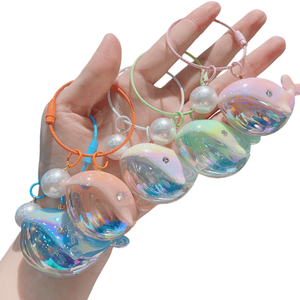 Porte-clés et breloque pour sac ou téléphone portable, motif animaux marins (baleine, dauphin) de dessin animé, coloré et mignon, en fil métallique, acrylique, électroplaqué, avec perles et diamants - Product Image 1