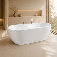 Baignoire ovale à bord ondulé blanche avec robinet et douchette à main inclus, sur mesure 170 cm