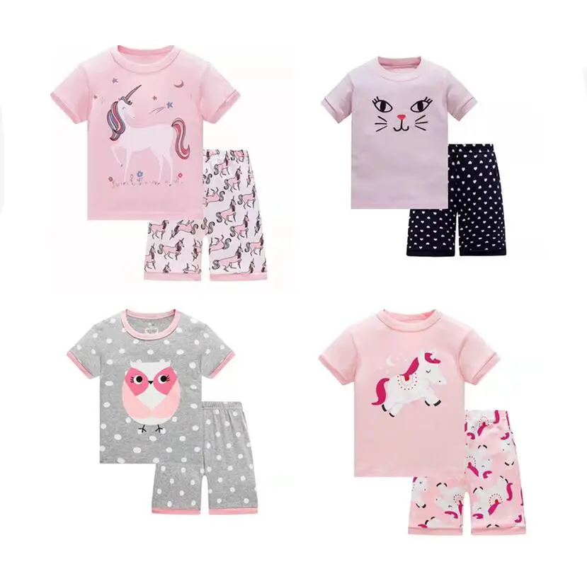 Pijamas de unicornio para niñas, ropa de dormir 100% algodón de manga corta, talla de 3 a 8 años
