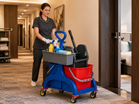 Chariot essoreur à serpillière professionnel en plastique 36L, à pression par le haut, à 2 seaux, robuste, avec panier de rangement, roulettes pivotantes à 360°, capacité de 200 lb