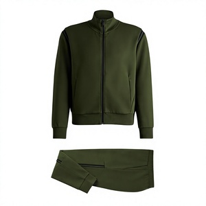Mens Olive Green Stand Collar Full-Zip <b>Track</b> <b>Jacket</b> and Matching Jogger Pants Tracksuit OEM ODM Wholesale Apparel - Product Image 2