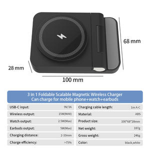 Support de téléphone à charge rapide 3 en 1 avec <span class=keywords><strong>chargeur</strong></span> sans fil pour montre, écouteurs et téléphone, design pliable et <span class=keywords><strong>télescopique</strong></span> - Product Image 5