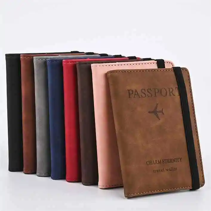 Porte-passeport couverture portefeuille en cuir PU porte-passeport de voyage couverture portefeuille avec porte-cartes fente pour billets