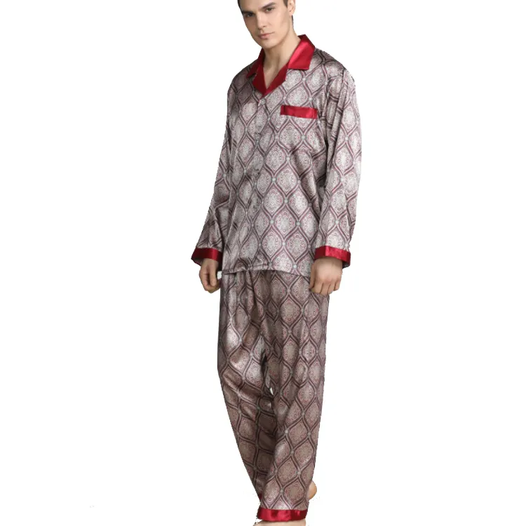 Custom Man Silk Satin Two Piece Pajamas Long Sleeve Loungewear Pyjamas ManのSleepwear Set