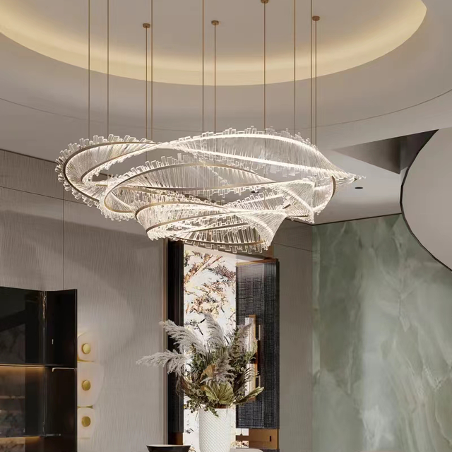 Light Luxury Style Remote Control Iron LED Chandelier; Restaurant Private Room Crystal Chandelier; Hotel Lobby Banquet Hall