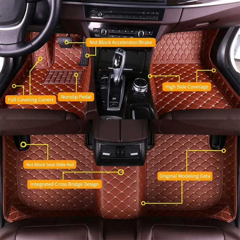 Tapis de sol de voiture personnalisés en cuir Pu 2021, nouvelle Assurance qualité Beige, Logo personnalisé universel accepté, ensemble complet antidérapant 5 pièces