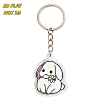 Porte-clés en acrylique Lapin blanc mignon avec marguerite, lapin aux oreilles roses, pendentif découpé transparent, chaîne métallique, accessoire doux de printemps