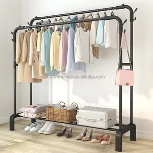 Floor-Standing Clothes Hanging Storage Multifunctional Metal Coat Rack Stand With Wheel