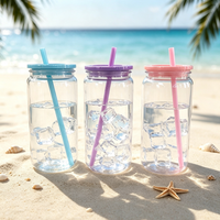Gobelets en plastique transparents de 500 ml/16,91 oz avec couvercle à paille, style voyage moderne, possibilité de personnaliser le logo et le motif